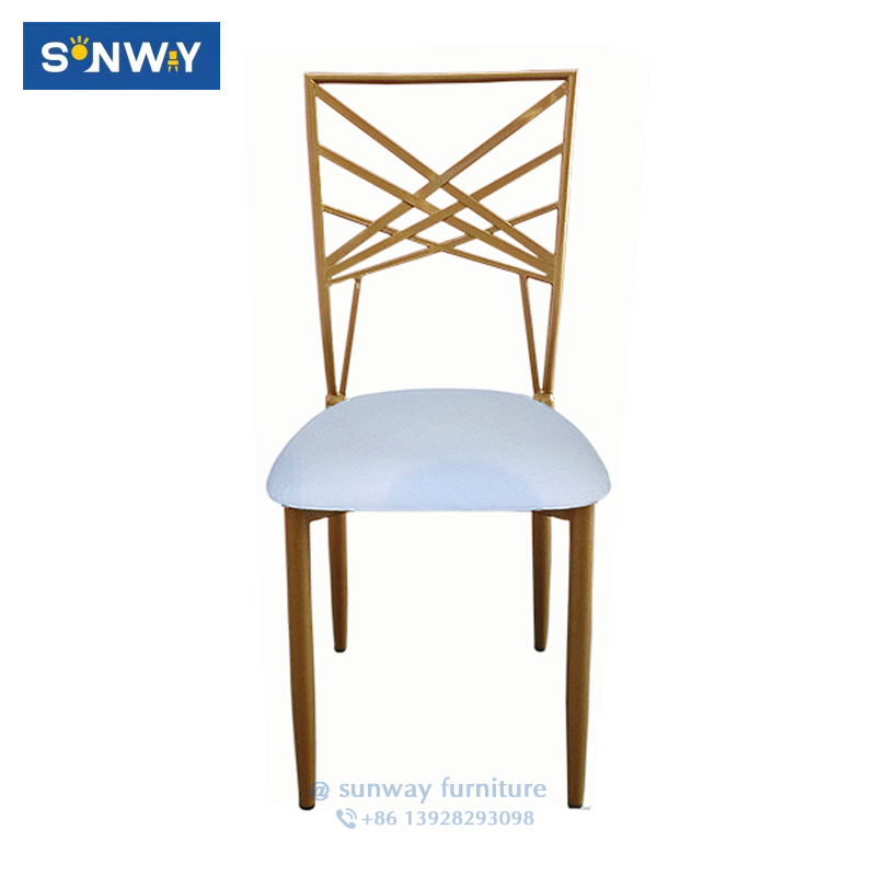 Metal Golden Chameleon Chair With White Cushions Cross Back Chair