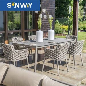 outdoor hotel restaurant dining table and chair rattan patio furniture dining sets rope garden chair set garden furniture patio furniture outdoor furniture outdoor dining set outdoor chairs patio chairs outdoor dining chairs outdoor table and chairs outdoor table garden table and chairs patio dining sets teak wood chair Aluminium Chair WaterproofFurniture Outdoor Dining