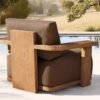 New Postmodern Streamlined Outdoor Furniture Teak Texture Two-Seat Sofa