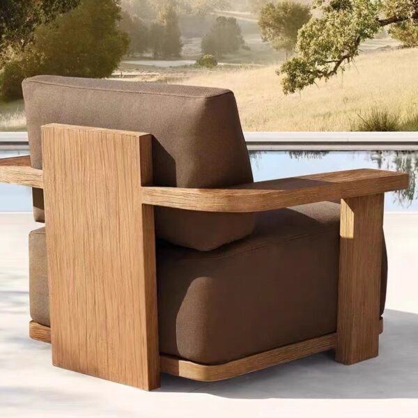 New Postmodern Streamlined Outdoor Furniture Teak Texture Two-Seat Sofa