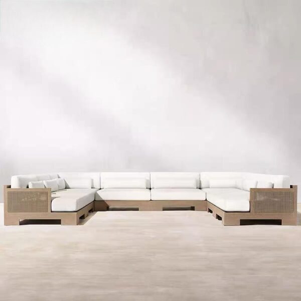 Outside Patio Garden Wholesale Wooden Frame Design Outdoor Set Living Room Furniture Rattan Fabric Sofa