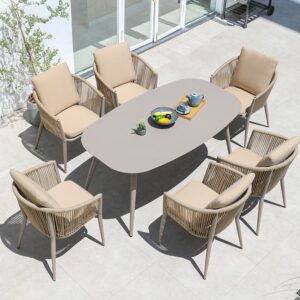 patio balcony villa dining table and chair 8pcs garden furniture patio furniture outdoor furniture outdoor dining set outdoor chairs patio chairs outdoor dining chairs outdoor table and chairs outdoor table garden table and chairs patio dining sets teak wood chair Aluminium Chair WaterproofFurniture Outdoor Dining