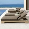 Factory Hot Selling Outdoor Teak Wicker Deck Chair Villa Hotel Garden Sunbathing Woven Rattan Sofa Terrace Pool Deck Bed