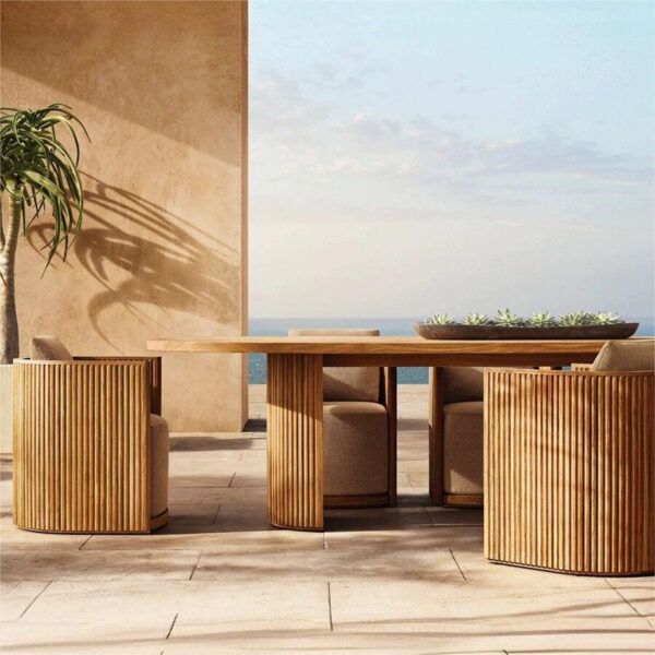 Solid Teak Outdoor Furniture Set Round Patio Teak Dining Table Set with Chairs for Hotel Resort garden furniture patio furniture outdoor furniture outdoor dining set outdoor chairs patio chairs outdoor dining chairs outdoor table and chairs outdoor table garden table and chairs patio dining sets