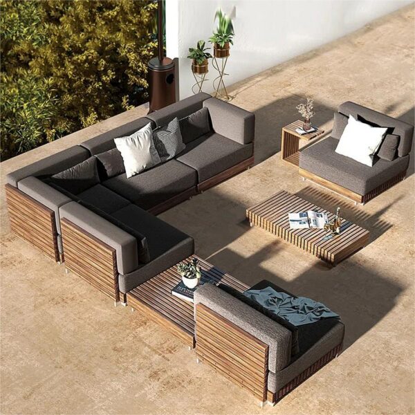 Customized Modern Patio Solid Wooden Sofa Set for villa contract outdoor furniture manufacturer garden sofa manufacturer