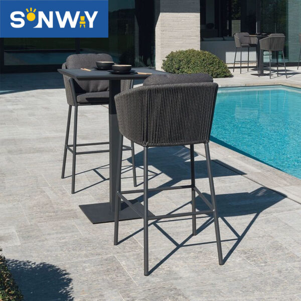 Modern Hotel Bar Furniture Rope Woven Outside High Bar Stool Chair Terrace Outdoor Bar Chair outdoor furniture patio furniture garden furniture outdoor dining set outdoor chairs outdoor dining table patio chairs outdoor dining chairs outdoor table and chairs outdoor bar stools garden table and chairs patio dining sets garden chairs outdoor bar table wicker bar stools bar table set garden stool outdoor stools outdoor bar set