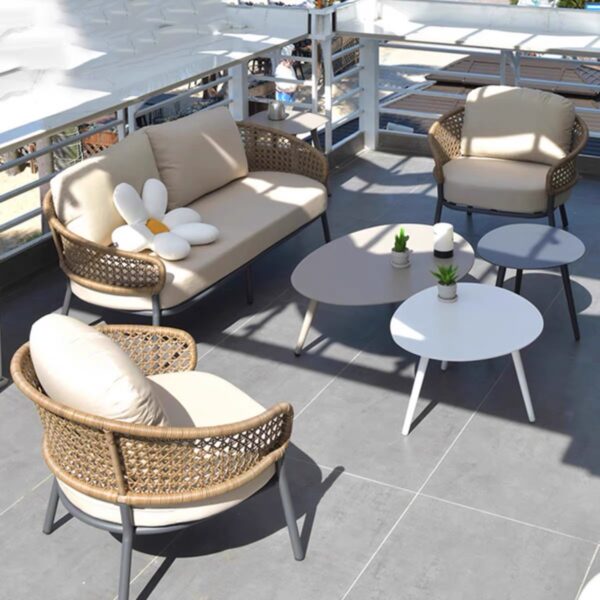 Waterproof Rope Aluminum Garden Sofas for hotel outdoor furniture manufacturer commercial outdoor furniture supplier hotel outdoor sofa