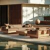 Outdoor Modern Teak Wood Garden Sofa Set for poolside outdoor furniture manufacturer commercial outdoor furniture supplier hotel outdoor sofa