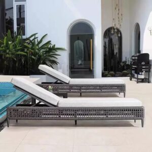 Modern French Commercial Outdoor Sun Loungers Stackable Aluminum Frame Hotel Poolside Chaise Lounge garden furniture patio furniture outdoor furniture outdoor lounge chairs outdoor lounge outdoor chaise lounge pool chairs teak furniture wicker furniture sun lounger pool lounge chairs outdoor bench garden bench outdoor daybed outdoor lounge outdoor chaise lounge Pool Bed beach bed
