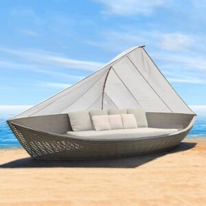 Factory Customization Modern All Weather Outdoor Furniture Sofa Garden Boat sharp Rattan Sunbed Big Lying Bed with Canopy garden furniture patio furniture outdoor furniture outdoor lounge chairs outdoor lounge outdoor chaise lounge pool chairs teak furniture wicker furniture sun lounger pool lounge chairs outdoor bench garden bench outdoor daybed outdoor lounge outdoor chaise lounge Pool Bed beach bed