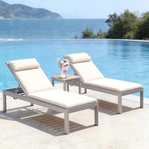 Outdoor Swimming Pool Leisure Lounge Chair Furniture Courtyard Garden Aluminum Frame Sun Bed Beach Reclining Chair
