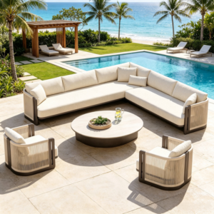 Luxury Outdoor Aluminum Sofa Set for Hotels, Resorts and Villa Poolside Spaces outdoor furniture manufacturer outdoor furniture supplier outdoor sofa manufacturer hotel outdoor furniture resort outdoor furniture villa outdoor furniture teak outdoor furniture aluminum outdoor furniture rope outdoor furniture outdoor furniture OEM outdoor furniture ODM commercial outdoor furniture
